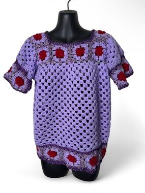 Handmade Crochet Short Sleeve Top XS/S Summer